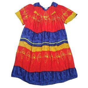 Colorful Boho Geometric Dress Womens 1X Short Sleeve Ethnic Festival Dress.